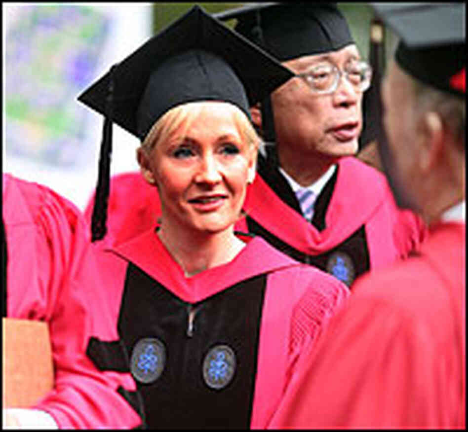 Author J.K. Rowling walks in procession.