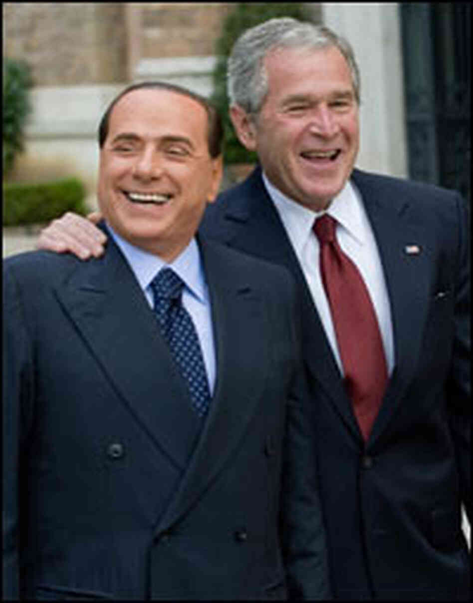 Italian Prime Minister Silvio Berlusconi with President Bush in Rome. Italian Prime Minister Silvio Berlusconi with President Bush in Rome.
