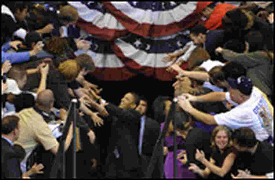 Illinois Sen. Barack Obama greets supporters.