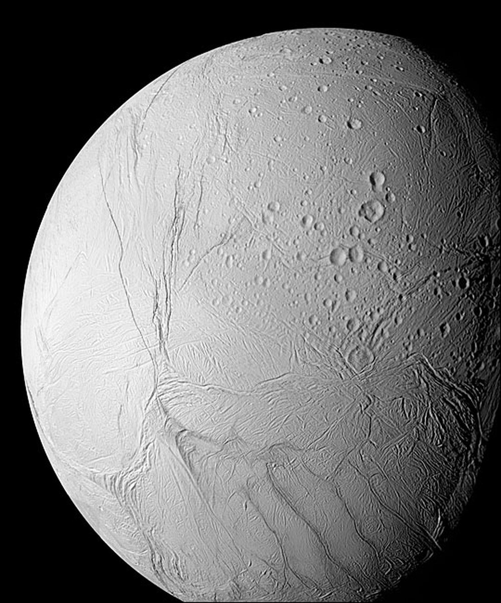 This March 9, 2006, NASA photo shows the surface of Saturn's moon Enceladus as seen from Cassini