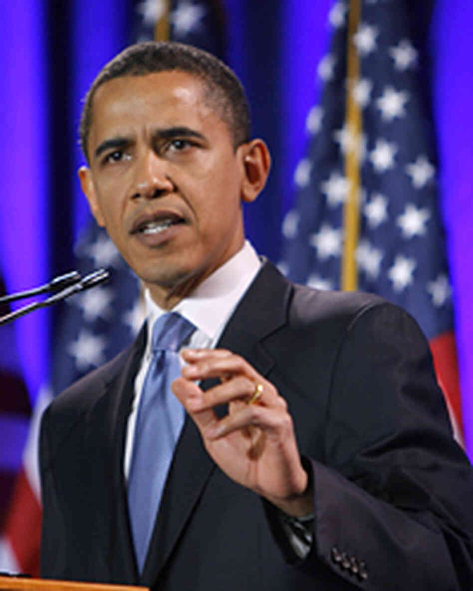 Sen. Barack Obama (D-IL) speaks in Philadelphia, where he condemned "profoundly distorted" sermons.