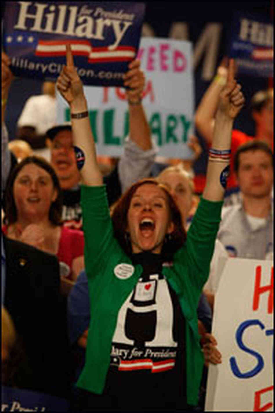 A Clinton supporter cheers after seeing the early returns of the Indiana primary. A Clinton supporter cheers after seeing the early returns of the Indiana primary.