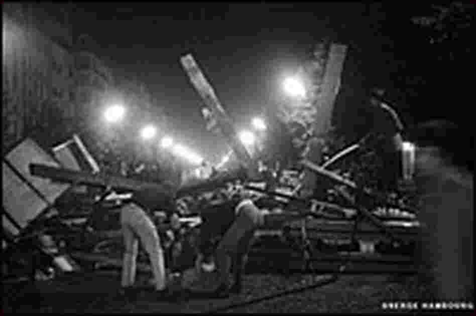Students building barricades
