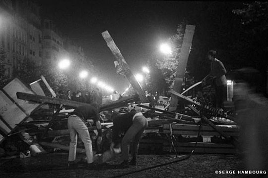 Students building barricades