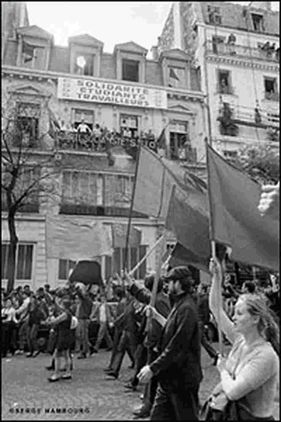 Students march in the streets of Paris in May 1968.
