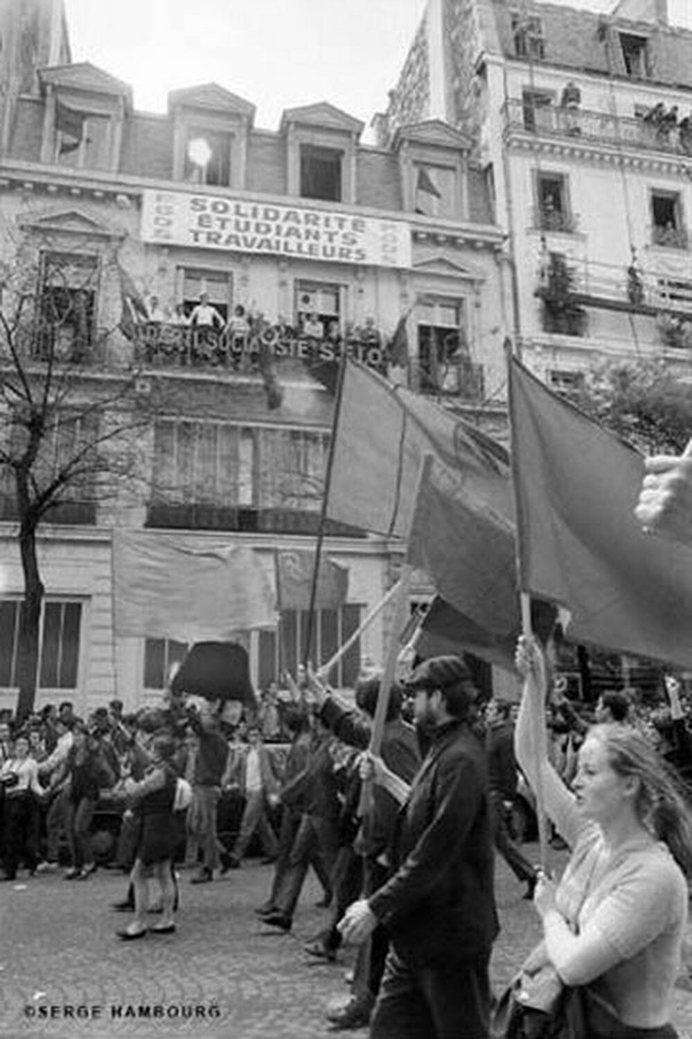 Students march in the streets of Paris in May 1968.