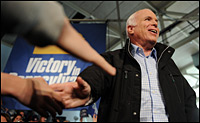 Sen. John McCain arrives at a Nov. 2 campaign rally at the University of Scranton in Pennsylvania.