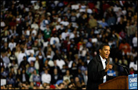 Sen. Barack Obama speaks during a campaign rally at the University of Cincinnati on Nov. 2.