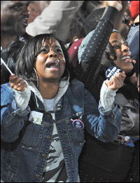 Supporters of Barack Obama celebrate his victory in Chicago's Grant Park Tuesday night.
