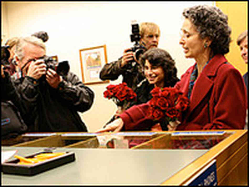 The Levine-Rittermans enter the clerk's office.