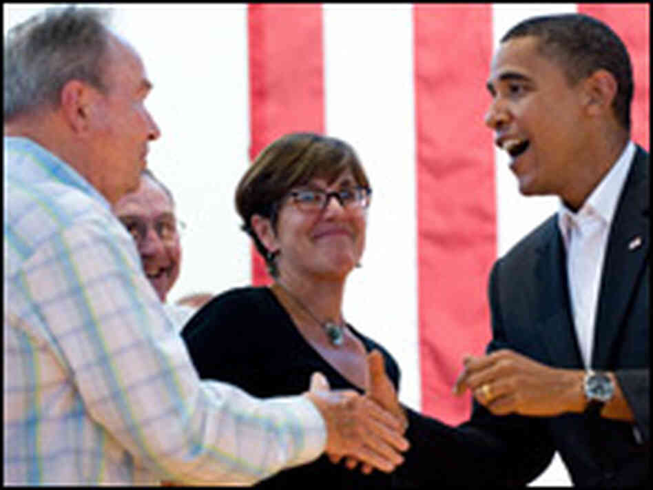 Barack Obama greets supporters before speaking at a rally in Lebanon, Va., in September.