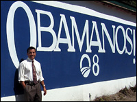 Mayor Joseph Maestas stands outside a voter registration center in Espanola, N.M.
