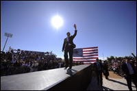 Sen. Barack Obama arrives at a rally at Ed Smith Stadium in Sarasota, Fla., on Thursday. Florida is a swing state, where both candidates have been courting the large population of Jewish voters.