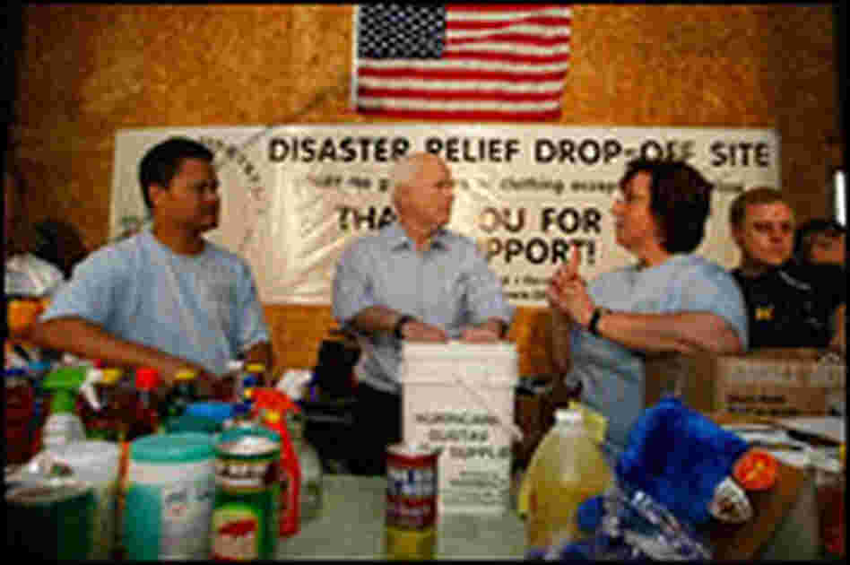 McCain visited a disaster-relief center in Waterville, Ohio, on Monday.
