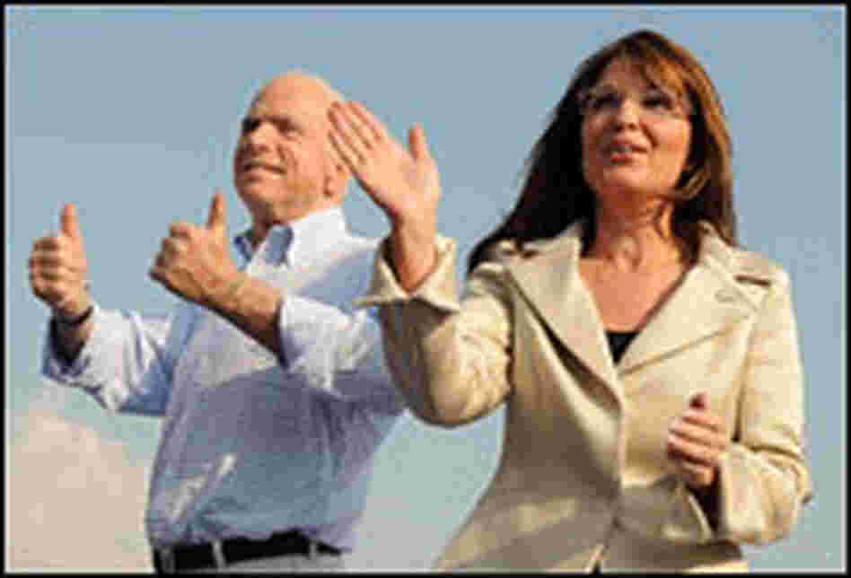 John McCain and his running mate Alaska Gov. Sarah Palin attend a campaign rally in O'Fallon, Mo.