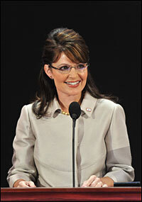 Republican vice presidential nominee Sarah Palin addresses her party's convention in St. Paul, Minn., on Sept. 3. Palin's Pentecostal background may have influenced her worldview.