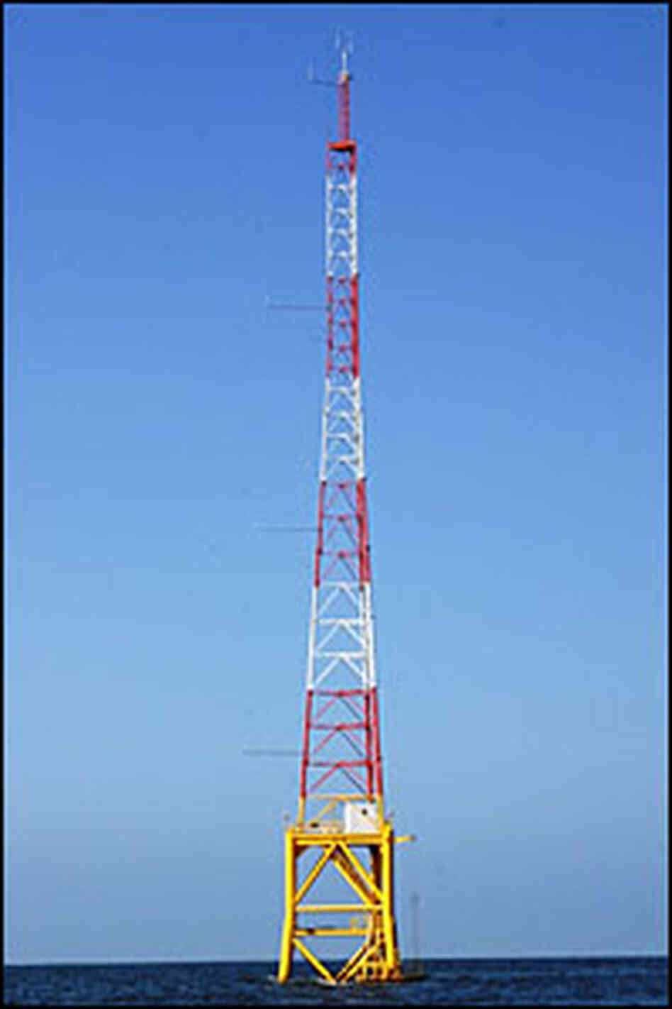 A weather monitoring tower off the coast of Galveston, Texas A weather monitoring tower off the coast of Galveston, Texas
