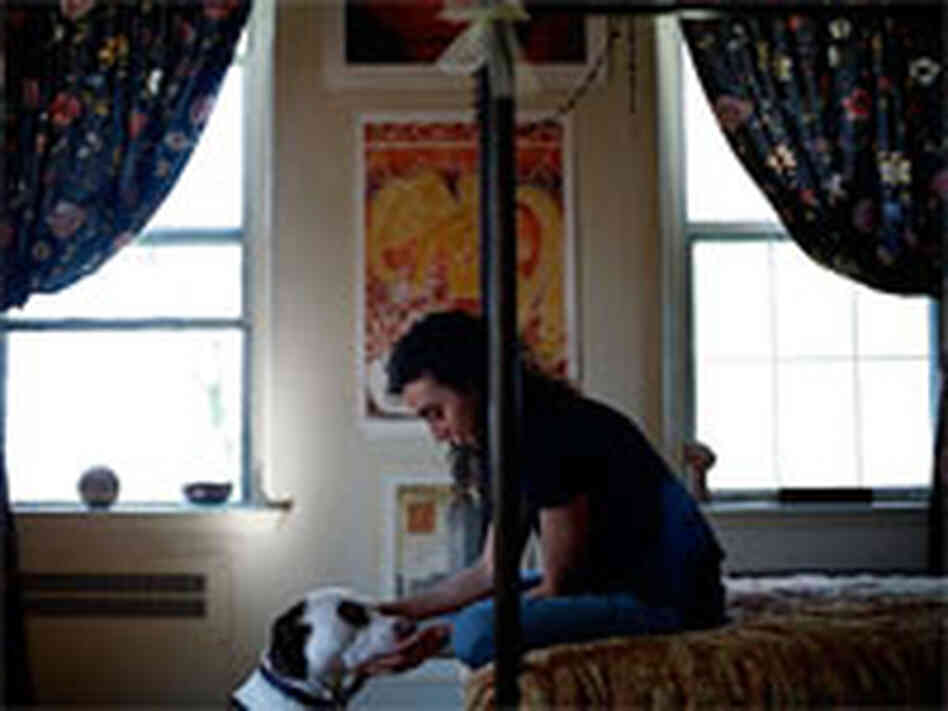 Juliana Kerrest and her pit bull, Caramel.