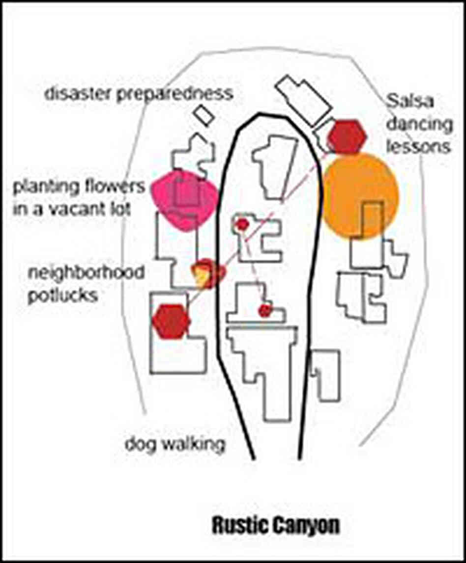 A diagram depicts a cul-de-cac commune in the Rustic Canyon neighborhood of Santa Monica, Calif. A diagram depicts a cul-de-cac commune in the Rustic Canyon neighborhood of Santa Monica, Calif.