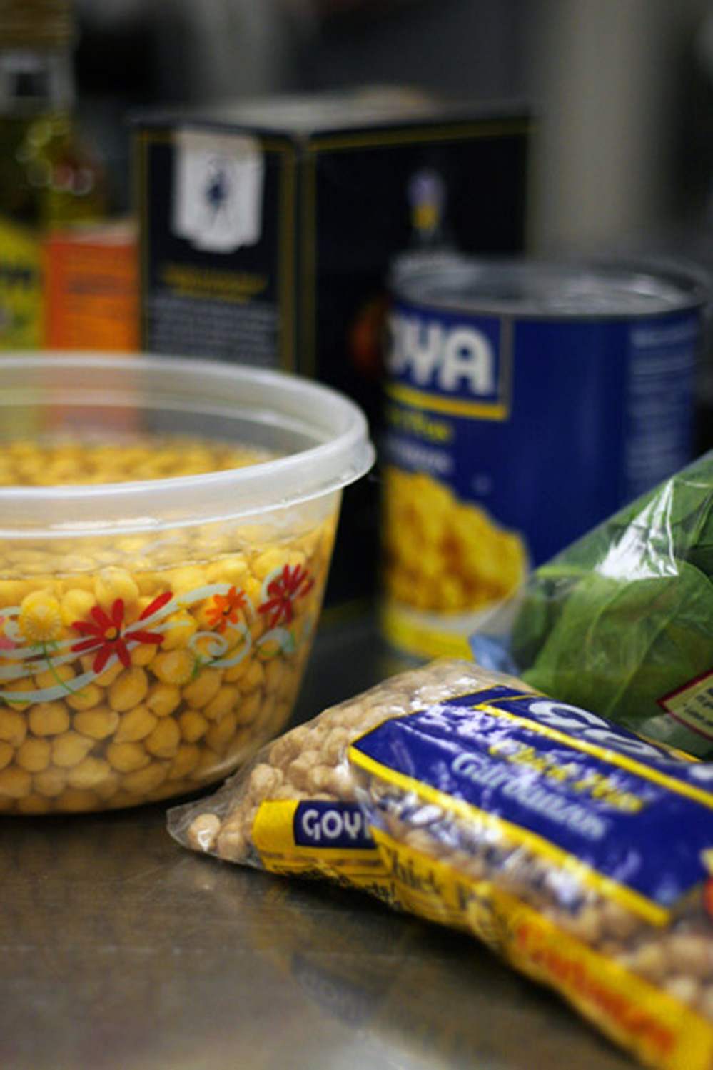 Chickpeas can be found in a can, but Andres suggests using dried chickpeas for his recipe.