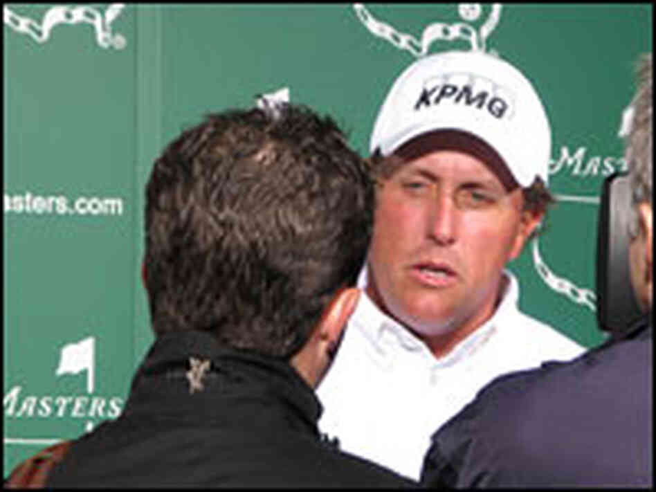 Masters champion Phil Mickelson answers questions from reporters.