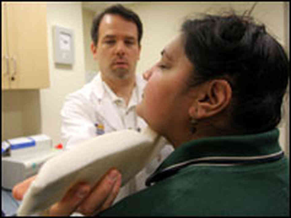 The patient wears a cervical collar to discourage head movements for 24 hours following the procedur