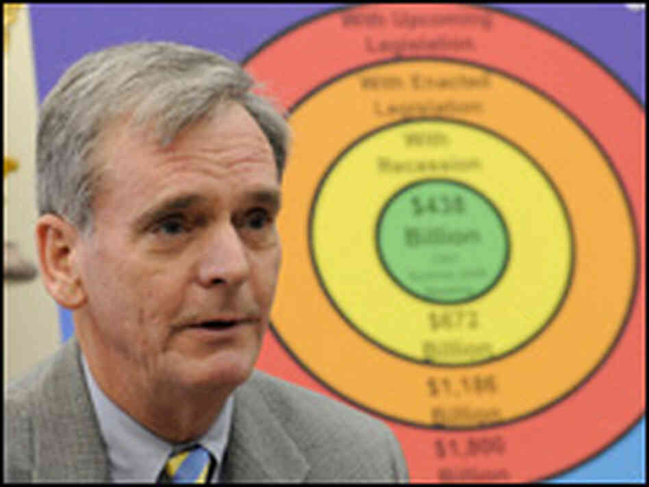 Sen. Judd Gregg (R-NH) talks to members of the media Jan. 7 on Capitol Hill Sen. Judd Gregg (R-NH) talks to members of the media Jan. 7 on Capitol Hill