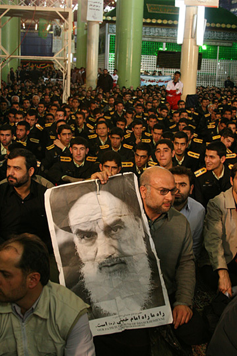 Iranian security forces gather for a celebration of the 30th anniversary of the Islamic Revolution.