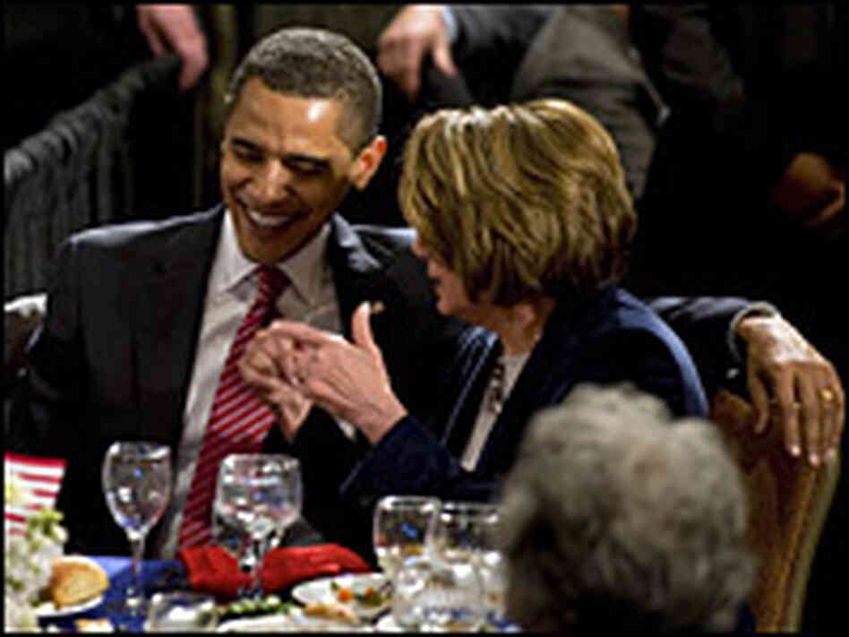 President Obama talks with House Speaker Nancy Pelosi at the House Democrats Conference in Williamsb President Obama talks with House Speaker Nancy Pelosi at the House Democrats Conference in Williamsb