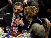  President Obama talks with House Speaker Nancy Pelosi at the House Democrats Conference in Williamsburg, Va., on Feb. 5.
