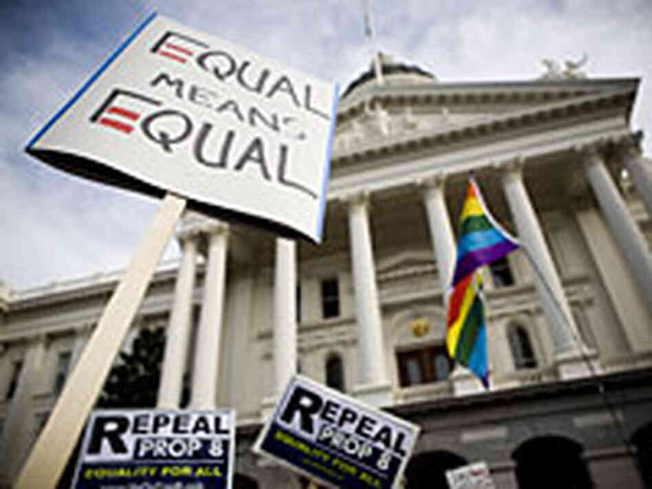 Supporters of gay marriage rally on the steps of California's state capitol in Sacramento Nov. 2008