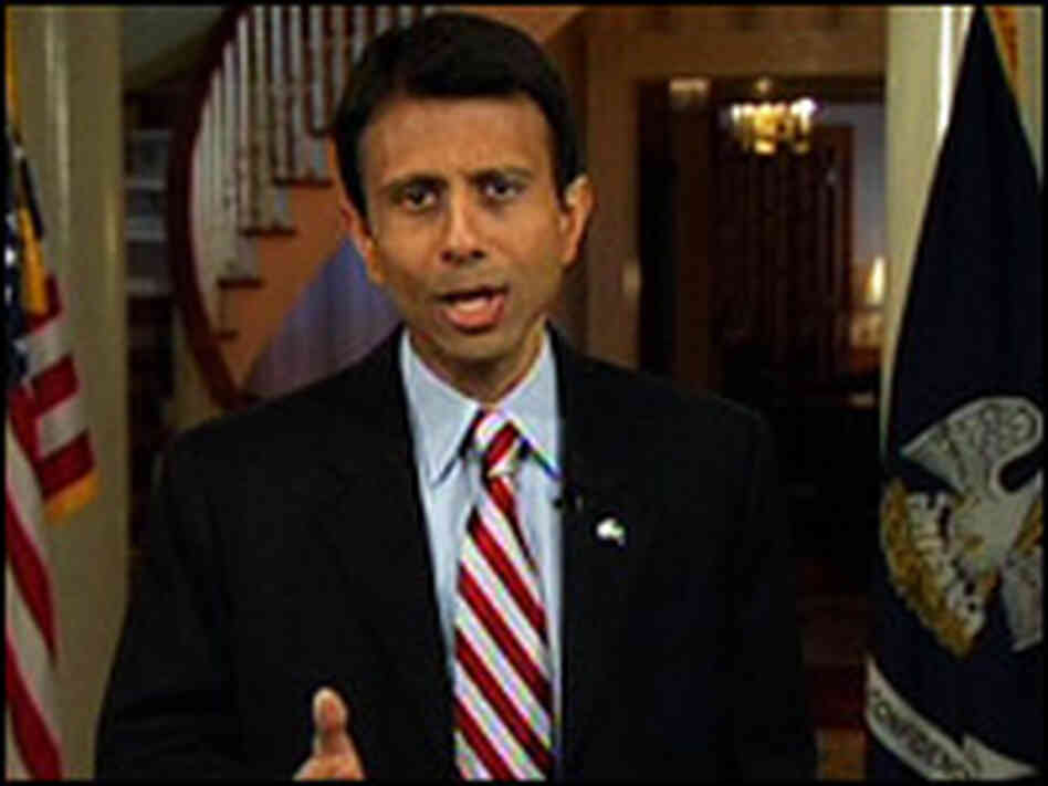 Louisiana Gov. Bobby Jindal delivers the Republican response to Obama's address in Baton Rouge. AP