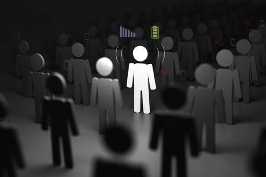 A photo illustration of human figures connected through social media.