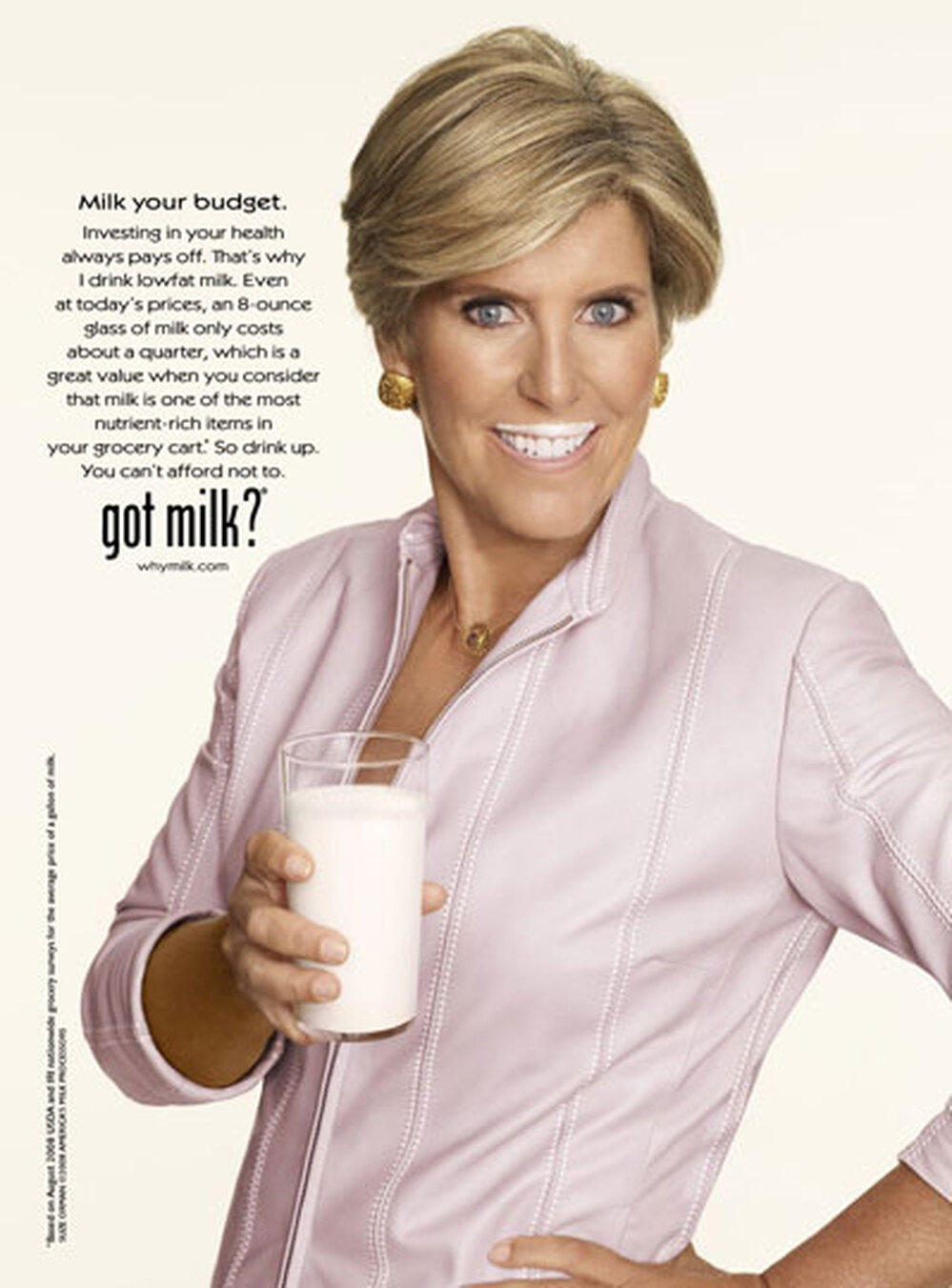 Suze Orman poses for a Got Milk ad