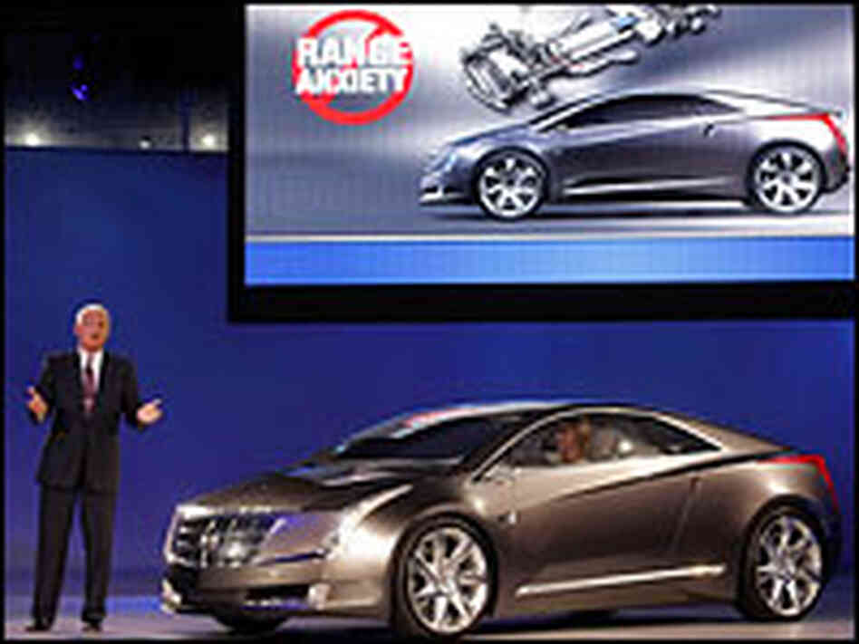 GM's Bob Lutz introduces the Cadillac Converj electric concept vehicle.