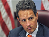 Timothy Geithner, President-elect Obama's pick for Treasury secretary, watches as Obama speaks after a meeting with members of his economic team Jan. 5.
