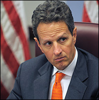 Timothy Geithner, President-elect Obama's pick for Treasury secretary, watches as Obama speaks after a meeting with members of his economic team last week.