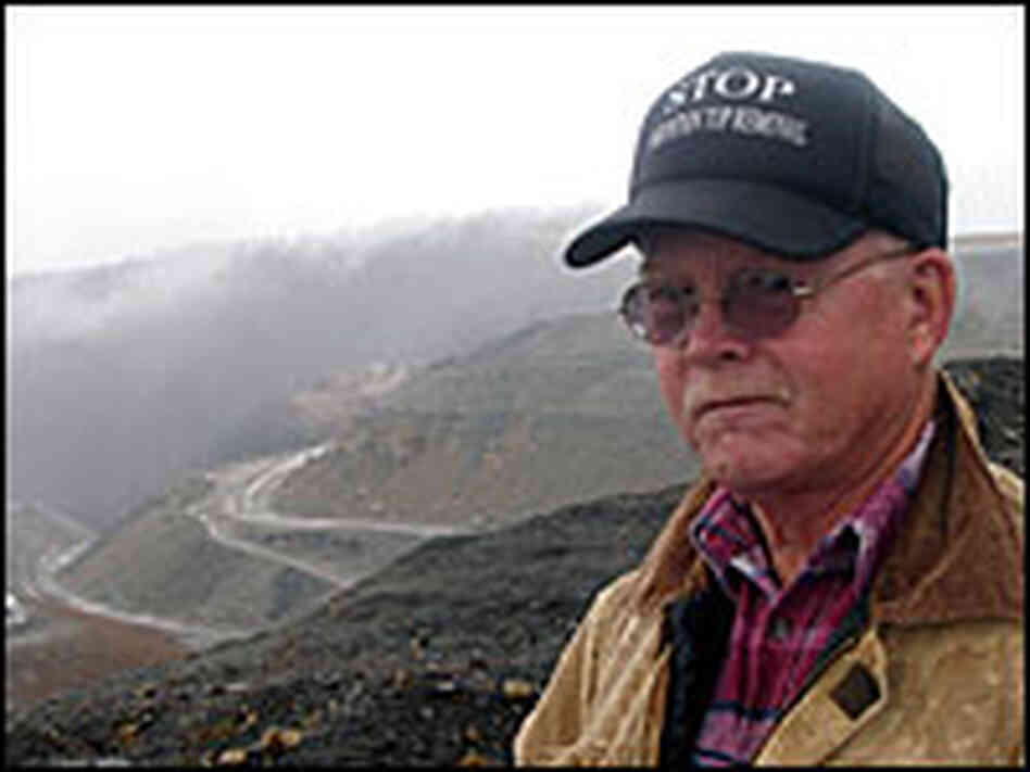 Larry Gibson stands on his mountain property overlooking a mining operation in W.Va.