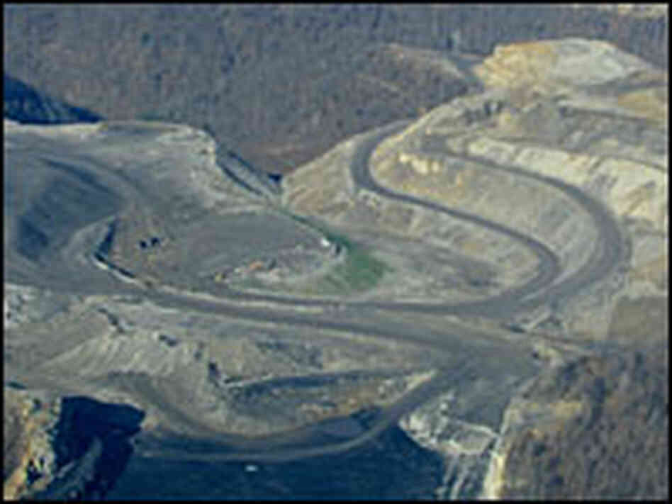 This aerial view shows the mountaintop mining operation that flattened Kayford Mountain.