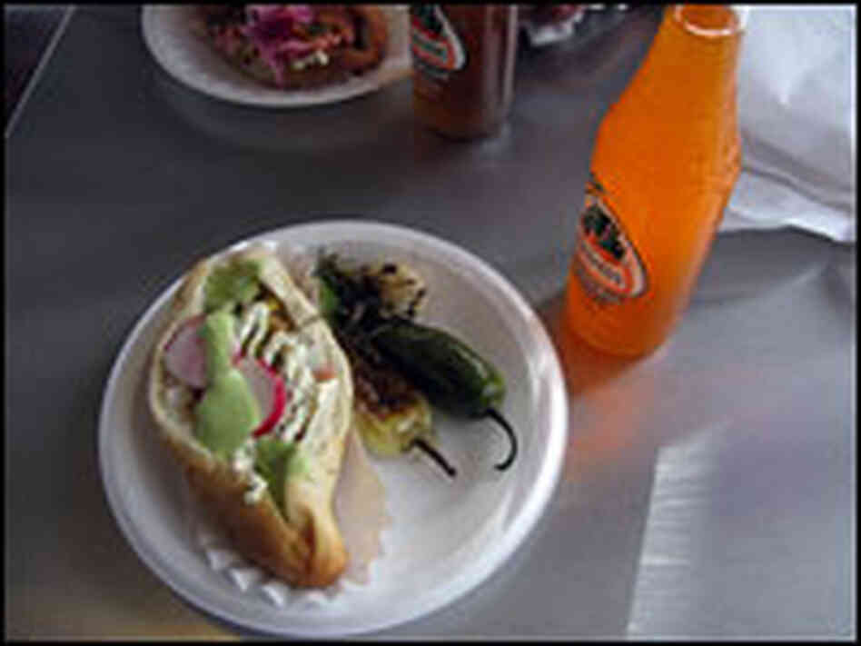 A Sonoran hot dog at 'El Guero Canelo' restaurant in Tucson, Az.