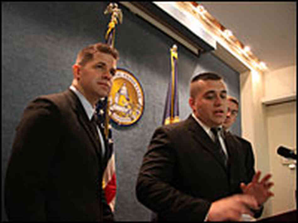 Veteran Jarrod Chlapowski and Servicemembers United's Alexander Nicholson speak in D.C.