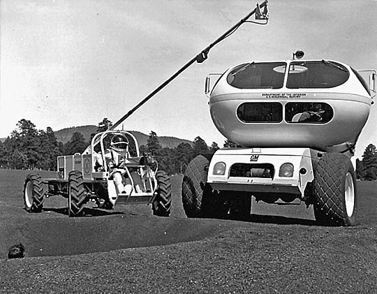 One-man explorer being tested in 1969 in Cinder Lakes crater field in Arizona.