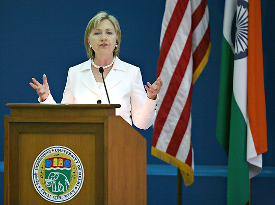 Secretary of State Hillary Clinton speaks at India's Delhi University.