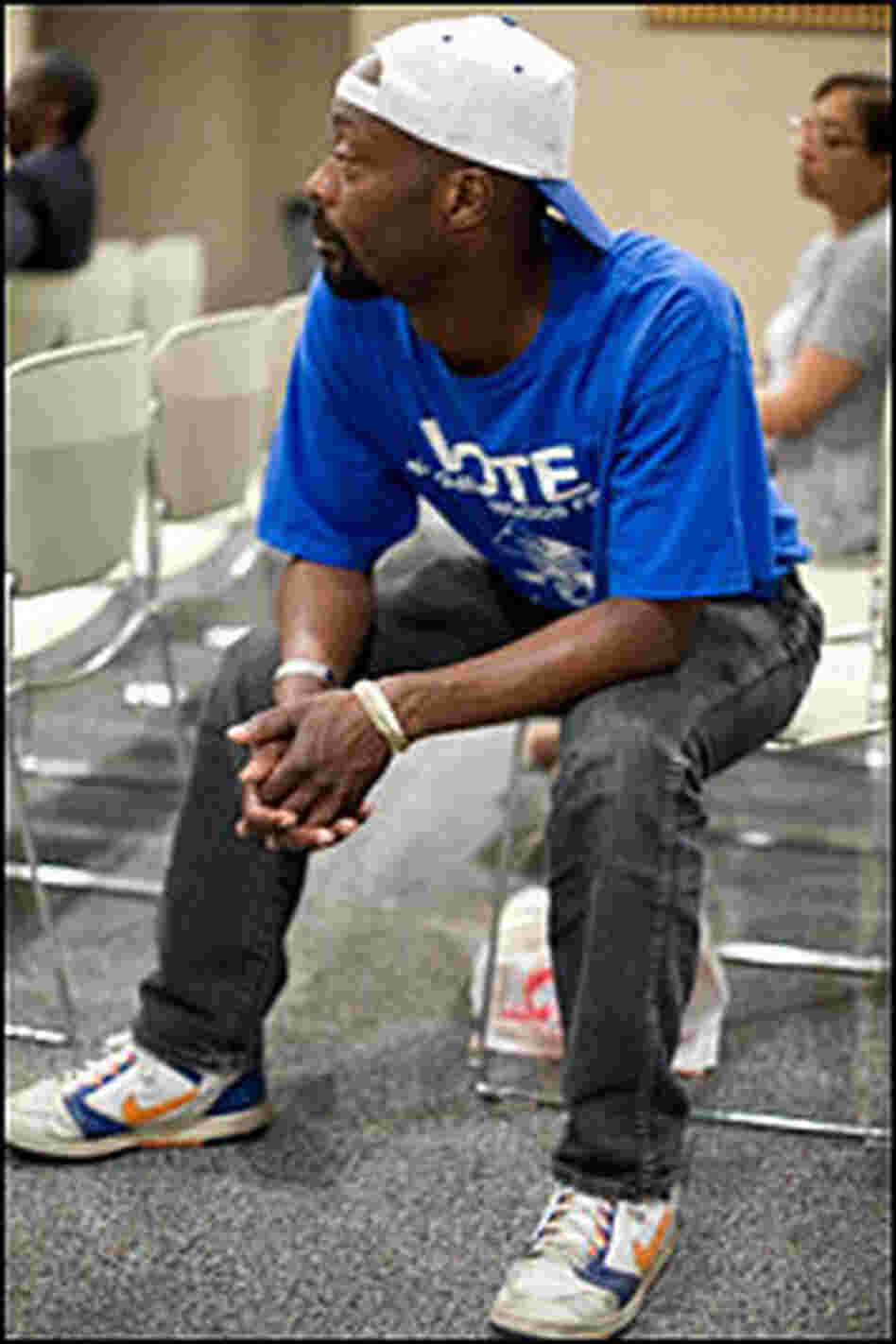 Sheptock listens during a job training session.