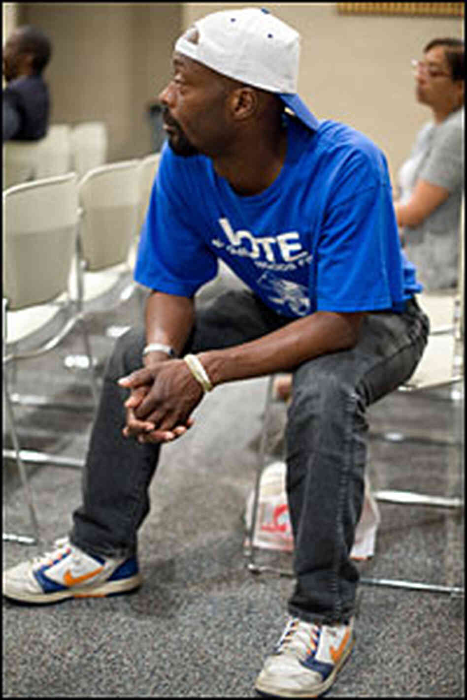 Sheptock listens during a job training session.