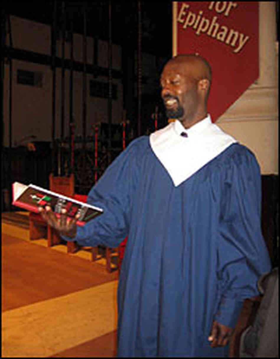 Sheptock sings in his choir one Sunday afternoon.