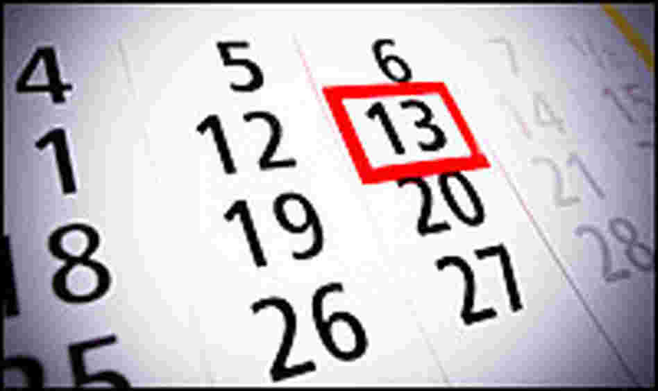 Calendar highlighting the 13th