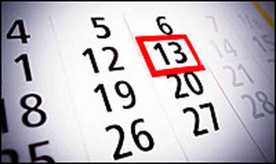 Calendar highlighting the 13th