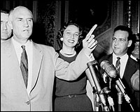 Sen. Strom Thurmond speaks to reporters on Aug. 29, 1957, after conducting a record record-breaking filibuster against a civil rights bill.