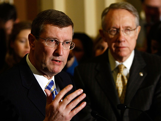 Senate Budget Committee Chairman Kent Conrad answers questions March 25.